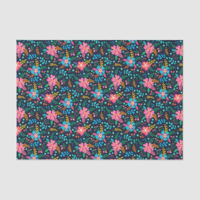 Colourful Chic Pink Blue Wildflower Floral Pattern Tissue Paper (Front)