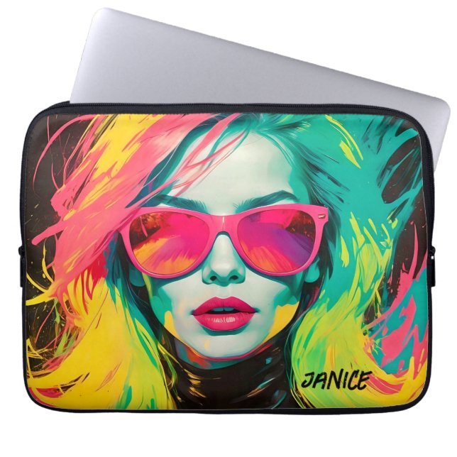 Colourful Chic Pop Art Female Pink Sunglasses  Laptop Sleeve (Front)