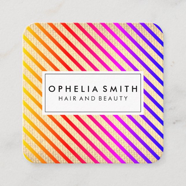 Colourful Chic Stripes Texture Square Business Card (Front)