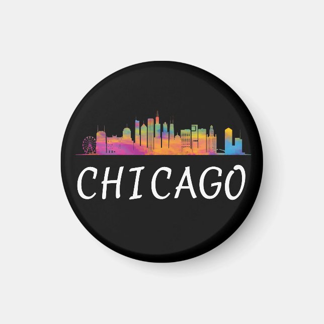 Colourful Chicago Skyline Vintage Travel Chi Town Magnet (Front)