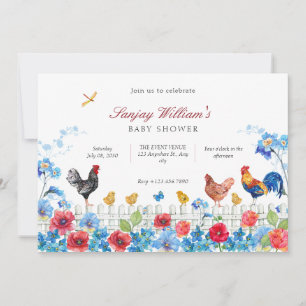 Colourful chick farm garden baby shower invitation