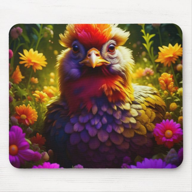 Colourful Chicken in Garden Patch Mouse Mat (Front)