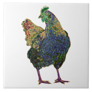 Colourful Chicken R - Large Ceramic Tile