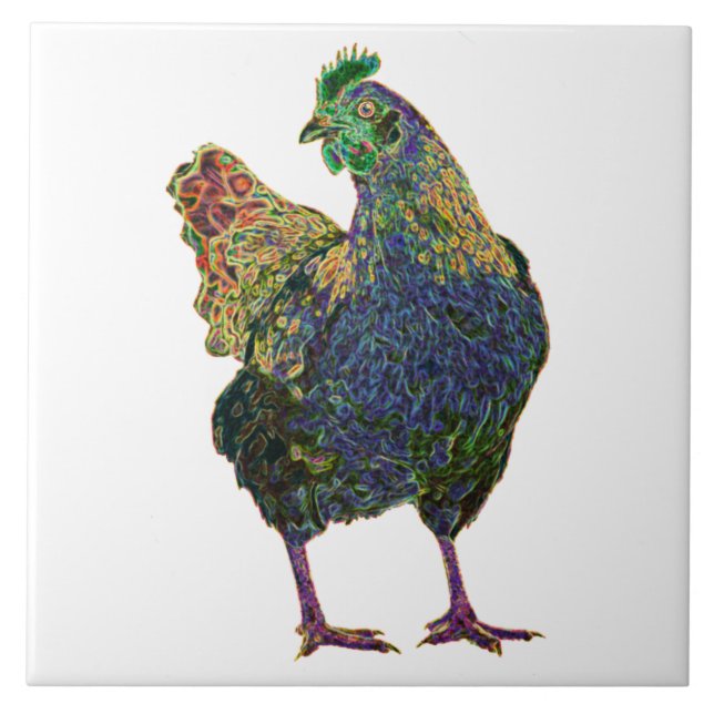 Colourful Chicken R - Large Ceramic Tile (Front)