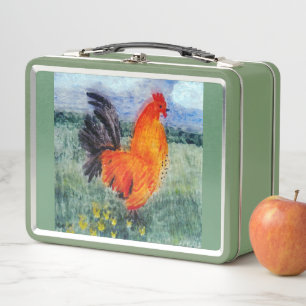 Colourful Chicken Rooster Farm Animal Metal Lunch Box