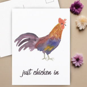 Colourful Chicken Watercolor JUST CHICKEN IN Funny Postcard