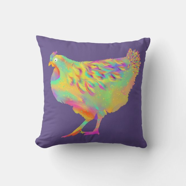 Colourful Chickens Cute Farm Animal Art Painting Cushion (Front)