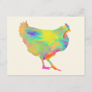 Colourful Chickens Cute Farm Animal Art Painting Postcard