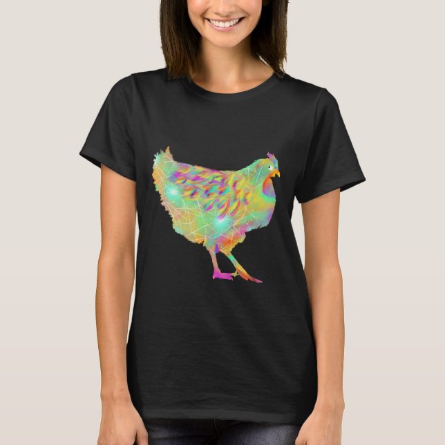 Colourful Chickens Cute Farm Animal Art Painting T-Shirt (Front)