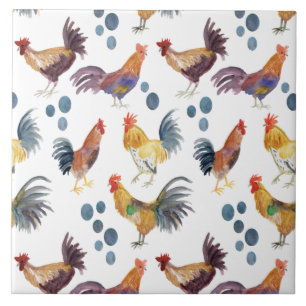 Colourful chickens & eggs pattern tile