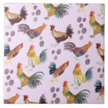 Colourful Chickens & Eggs Pattern Watercolor Purpl Tile<br><div class="desc">Check out these colourful watercolor chickens and eggs on this nice ceramic tile. Use it in your kitchen! Add your own text too. Let me know if you'd like something custom.</div>