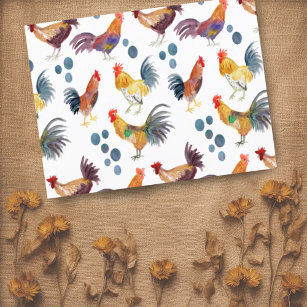 Colourful Chickens & Eggs Watercolor Pattern Postcard