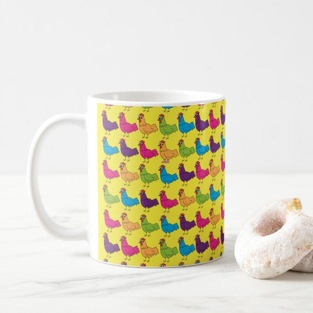 Colourful Chickens Mug (With Donut)
