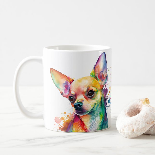 Colourful Chihuahua Dog  Pet Coffee Mug, Cup (With Donut)