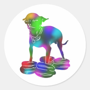 Colourful Chihuahua hamburger flying Classic Round Sticker