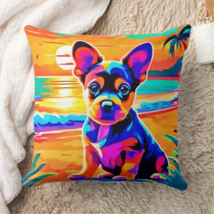 Colourful Chihuahua Puppy on Sunset Beach Cushion