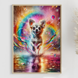 Colourful Chihuahua Rainbow Splatter Art Custom Poster