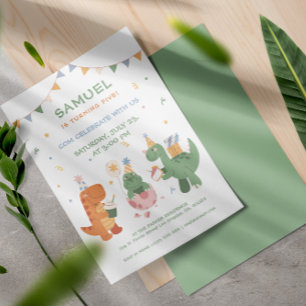 Colourful Childish Dinosaurs Kids Birthday Invitation