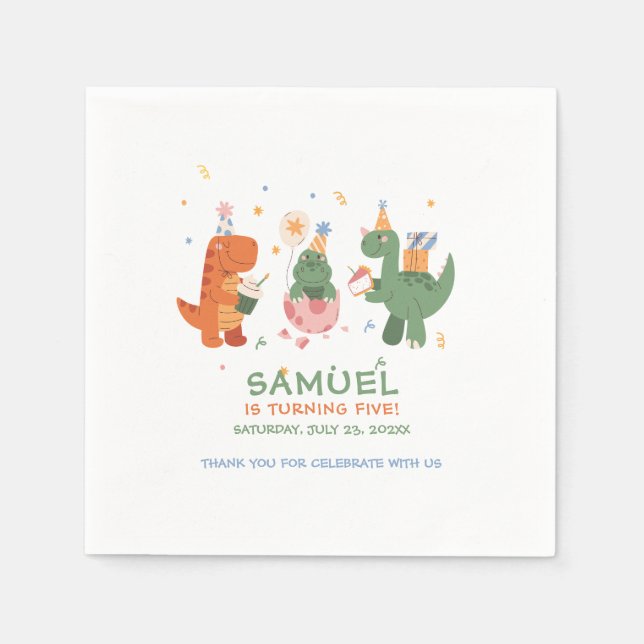 Colourful Childish Dinosaurs Kids Birthday  Napkin (Front)