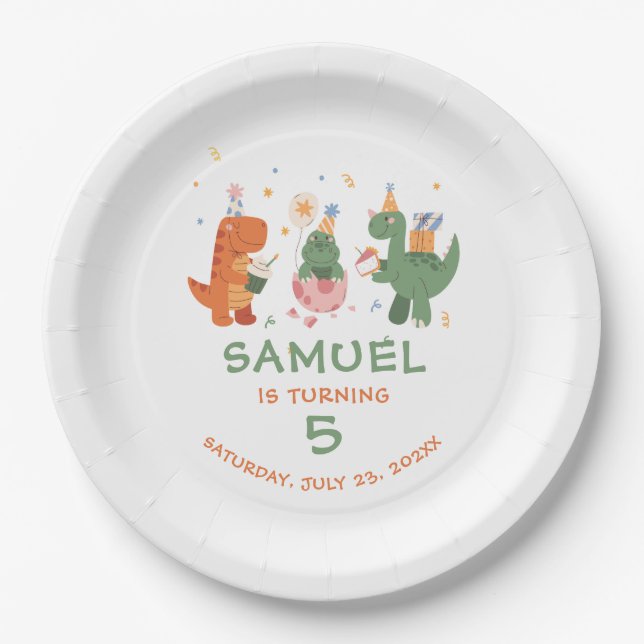 Colourful Childish Dinosaurs Kids Birthday  Paper Plate (Front)