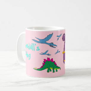 Colourful Child's Name Dinosaurs Pastel Pink Mug