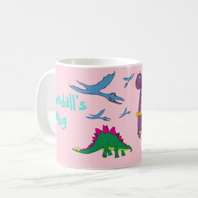 Colourful Child's Name Dinosaurs Pastel Pink Mug (Front Left)