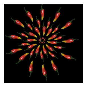 Colourful chilli peppers mandala art poster