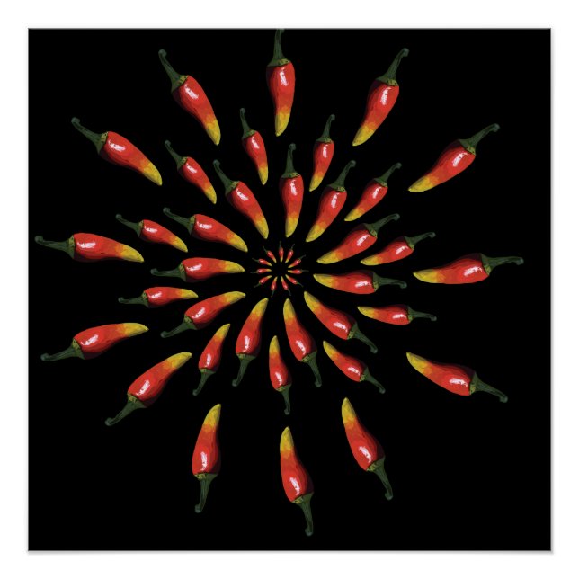 Colourful chilli peppers mandala art poster (Front)