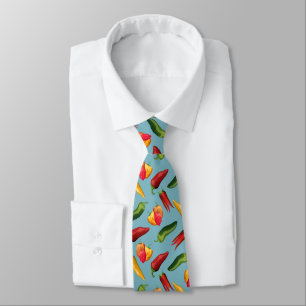 Colourful Chilli peppers on blue Tie