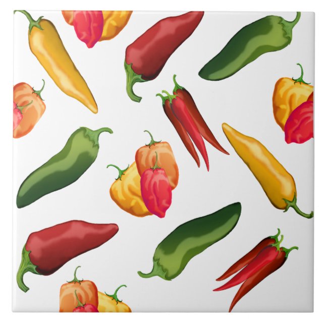 Colourful Chilli peppers Tile (Front)