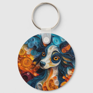 Colourful Chinese Crested Dog Portrait Key Ring