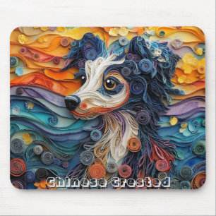Colourful Chinese Crested Paper Quilling Portrait Mouse Mat