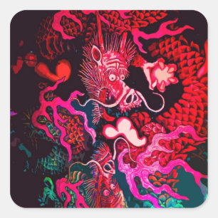 Colourful chinese dragon art square sticker