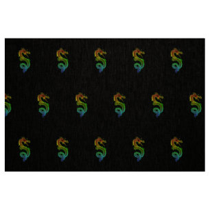 Colourful Chinese Dragon Natural Linen Fabric