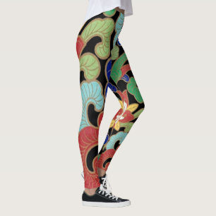 Colourful Chinese Floral Abstract Vintage Pattern Leggings
