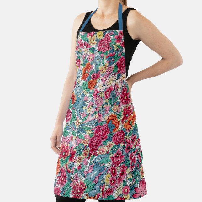 Colourful Chinese Floral Pattern Apron (Insitu)
