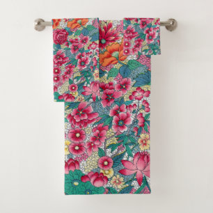 Colourful Chinese Floral Pattern Bath Towel Set