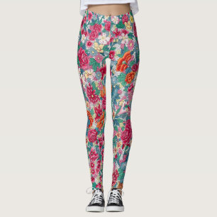 Colourful Chinese Floral Pattern Leggings