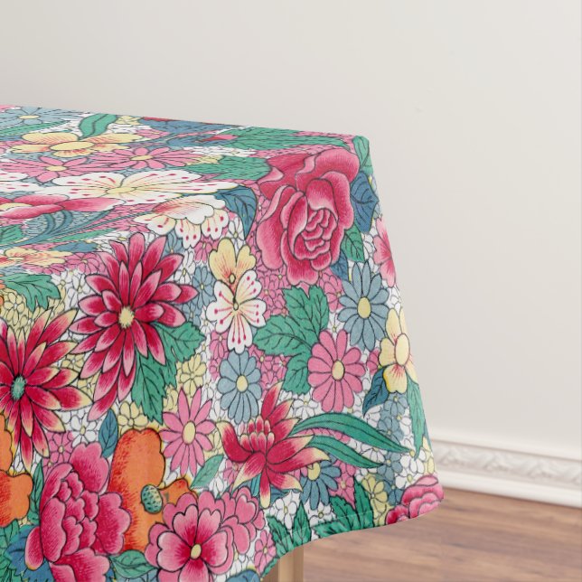 Colourful Chinese Floral Pattern Tablecloth (In Situ)