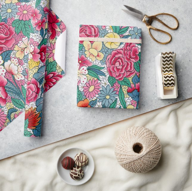 Colourful Chinese Floral Pattern Wrapping Paper (Crafts)