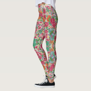 Colourful Chinese Flower Leggings - Pretty
