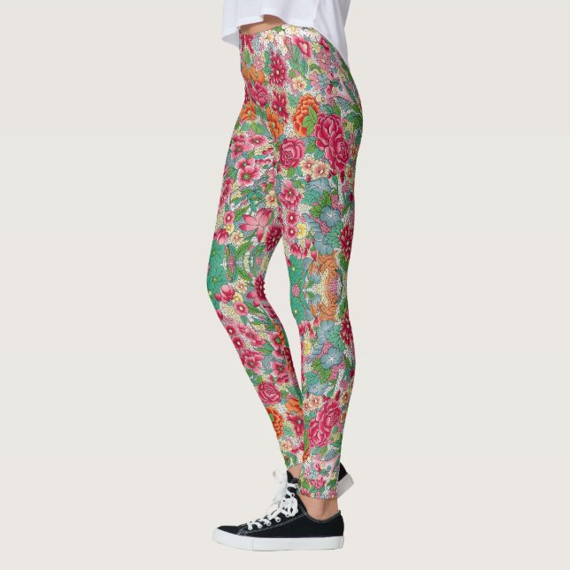 Colourful Chinese Flower Leggings - Pretty (Left)