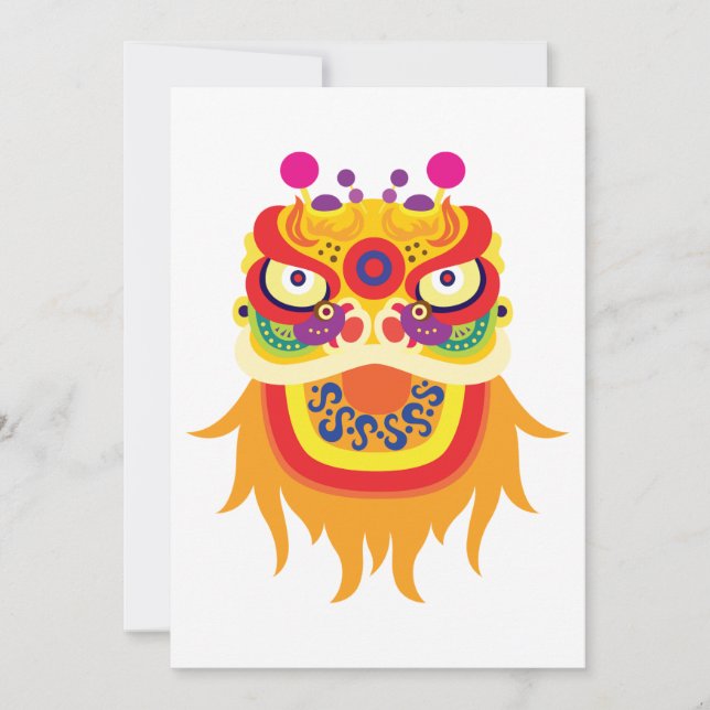 Colourful Chinese Lion Dance Head Invitation (Front)