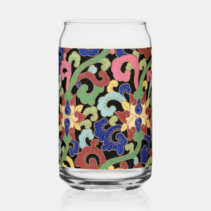 Colourful Chinoiserie Floral Pattern on Black Can Glass