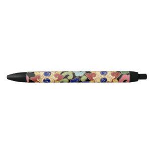 Colourful Chinoiserie Floral Pattern on Black Ink Pen