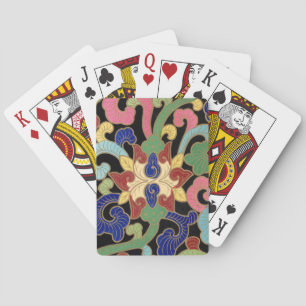 Colourful Chinoiserie Floral Pattern on Black Playing Cards