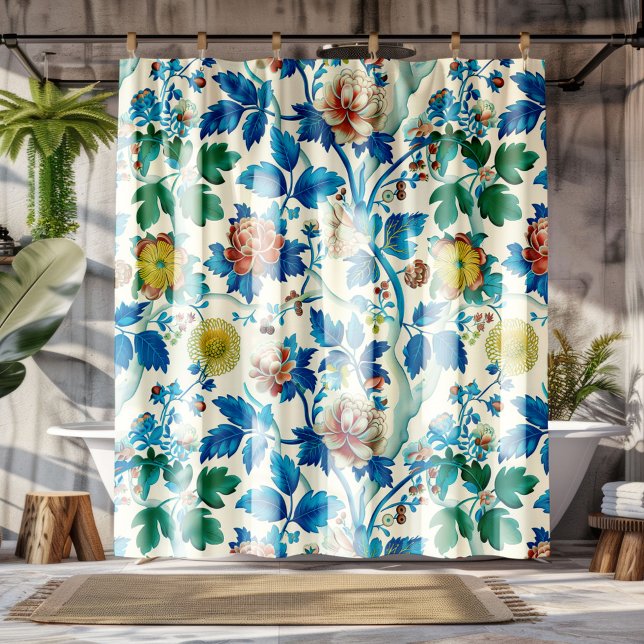 Colourful Chinoiserie Traditional Floral Pattern Shower Curtain (Creator Uploaded)