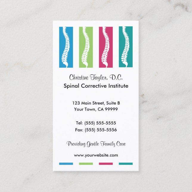 Colourful Chiropractic Business Cards (Front)