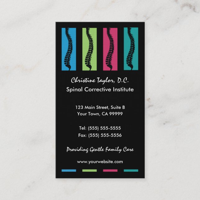 Colourful Chiropractic Business Cards (Front)