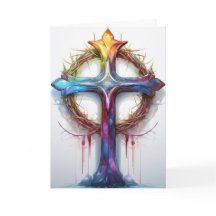 Colourful Christian cross over crown of thorns
